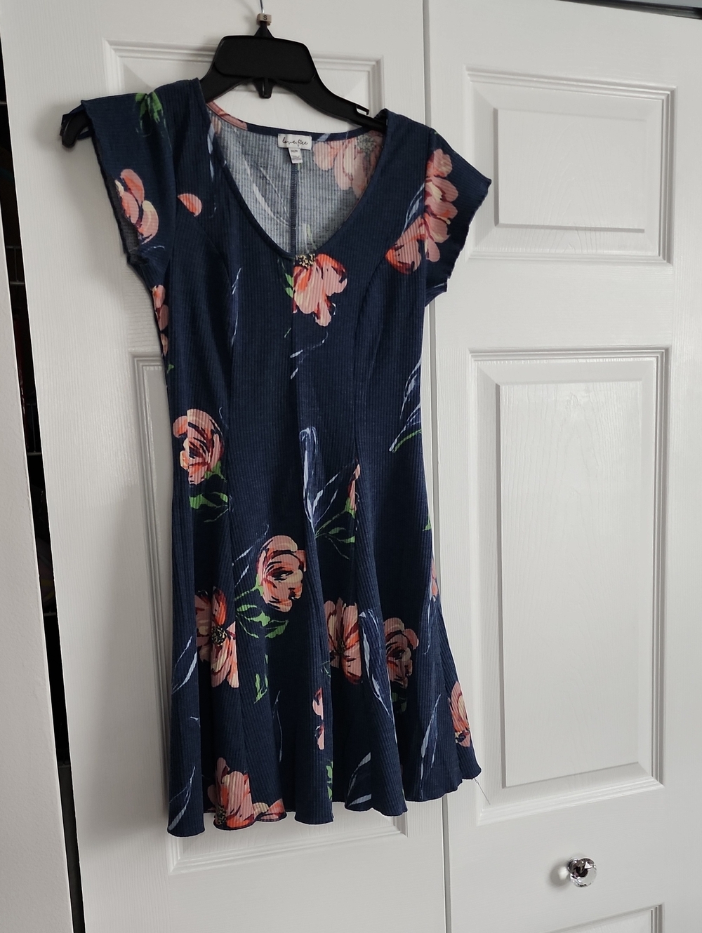 love, Fire Navy Floral Short-Sleeve Swing Dress